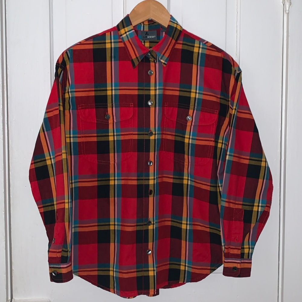 VINTAGE LIZ CLAIBORNE RED PLAID BUTTON DOWN SHIRT